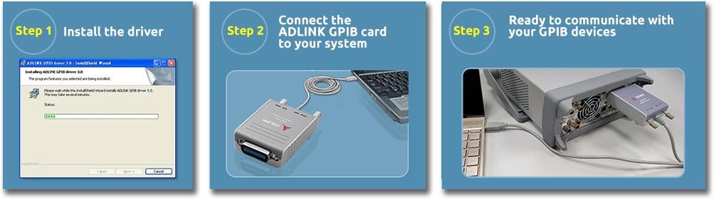 Only Three Steps ! Your Easy Connections with ADLINK GPIB Interface&nbsp;&nbsp;<br />